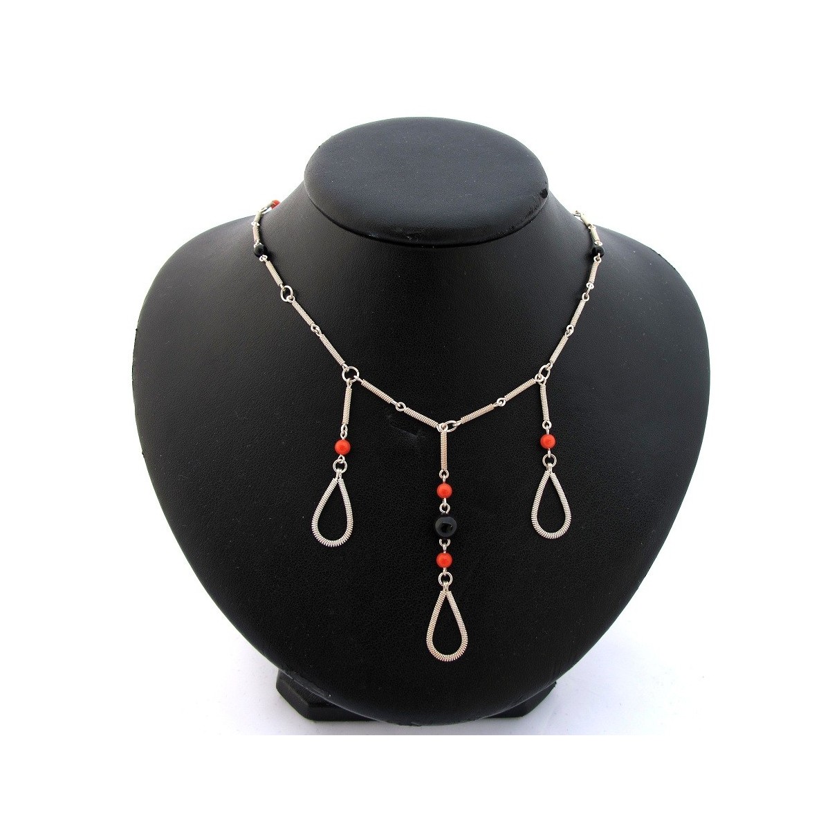 Collana argento corallo e onice cl155